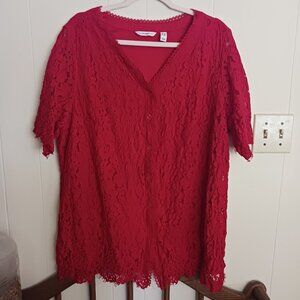 2x Isaac Mizrahi Red Lace blouse. Lined.